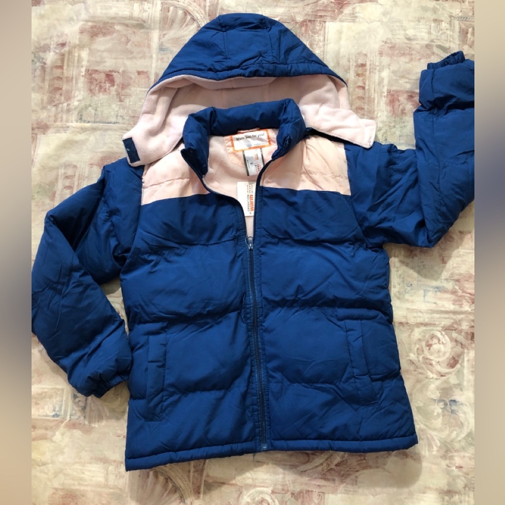 Women’s Hooded Puffer Jacket Blue and Light Pink Size S